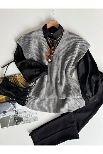 moda mh V-Neck Knitwear Thessaloniki Sweater - Front Height 65cm, Back Height 70cm, Width 50cm