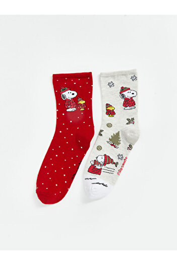 LC Waikiki Sparkling Choices from Shining Store |   Christmas Themed Snoopy Printed Women's Socks 2 Pack