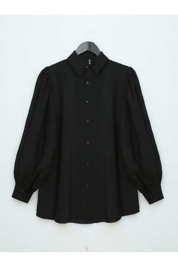Modamorfo Balloon Sleeve Plain Tunic -Black