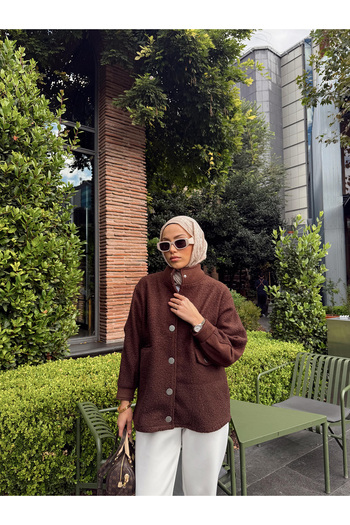 Melike Tatar Brown Snap Detailed Coat 32-2228