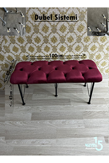 Yirmi15 Metal Ayaklı Bordo Bench Babyface Puf & Bench Bordo