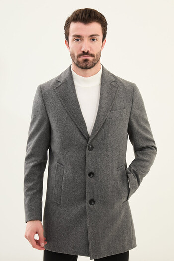 Mcr Plain Slim Fit Mono Collar Classic Men's Cashmere Coat Anthracite - 21312.24K