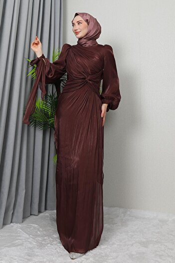 GİZ AGİYİM Βραδινό φόρεμα Orchid Silk - Σκούρο Ροζ Καφέ Χρώμα