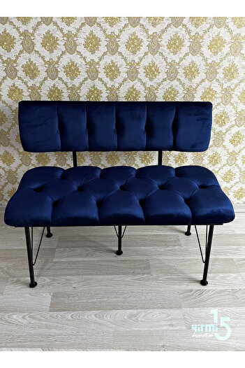 Yirmi15 Metal Ayaklı Metal Alt Kasalı Modern Sırtlı Bench Bank Mavi Bench Mavi Sırtlı bench