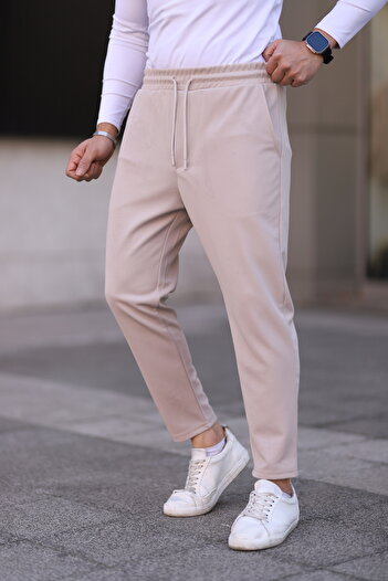 Newtime Ανδρικό ελαστικό βαμβακερό παντελόνι Jogger με δεμένη μέση με λεπτή εφαρμογή