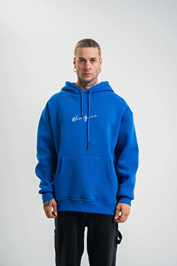 New Shine Чоловіча синя худі з капюшоном Oversize з цифровим патчем
