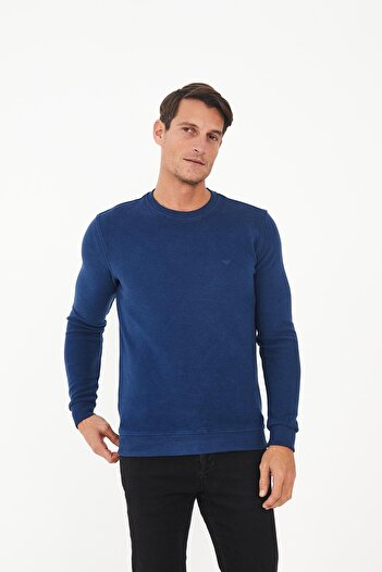 Maccali Ανδρικό φούτερ ComfortFit με μακρύ λαιμόκοψη Basic μπλε