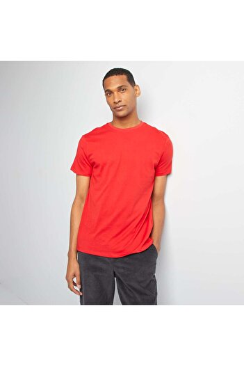 KIABI Plain jersey straight T-shirt RED