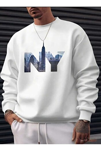 New Shine NY Нью-Йорк З написом Надрукований Велосипедний комір Oversize Світшот