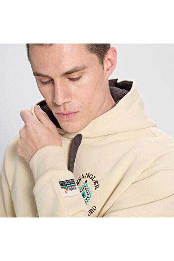WRANGLER Relaxed Fit Geniş Kesim Kapüşonlu İçi Polarlı Bej Sweatshirt