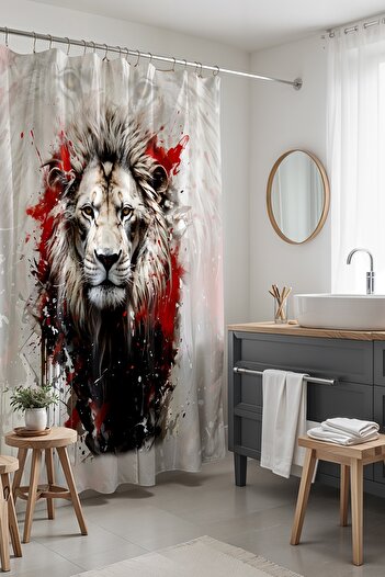 EVPANYA Bathroom Curtain, Red King Lion Pattern Shower Curtain, Bathtub Curtain 175X200Cm