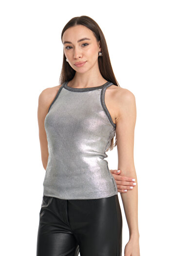 jöns since 1997 Women's Crew Neck Gray Laced Knitwear Undershirt