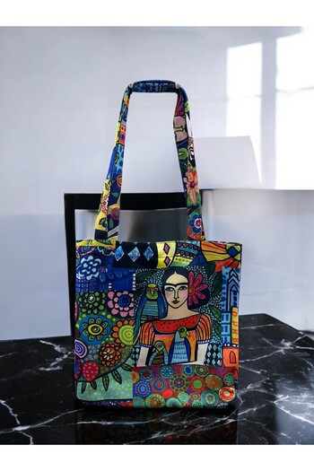 Shal&Shal Mexican Pattern Gusseted Magnet Snap Cloth Bag Cloth Bag Hand & Shoulder Bag