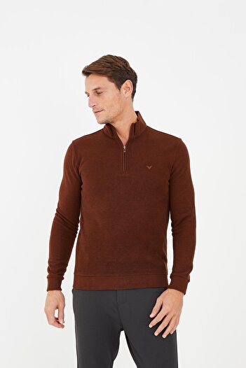 Maccali Ανδρικό φούτερ με μισό φερμουάρ Fisherman Basic Long Cinnamon