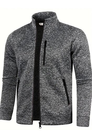 GHASSY CO. Ghassy Co. Men's Gray Surface Lightweight Windproof Full Zipper Fleece Jacket