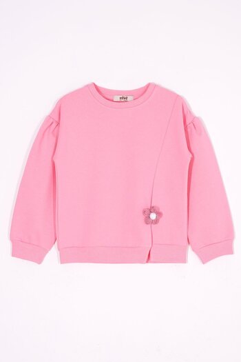 zepkids Crew Neck Long Sleeve Split Daisy Detail Long Sleeve Pink Color Girl's Tracksuit Set