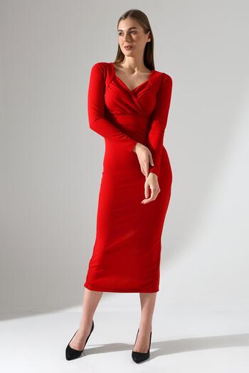 Deafox Red Sweetheart Neckline Slit Long Sleeve Long Dress