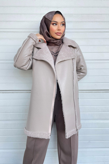 Minel Women's Mink Zippered Leather Coat 001