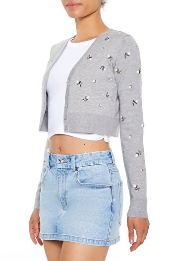 Forever 21 Nakışlı Çiçek Desenli Hırka Kazak