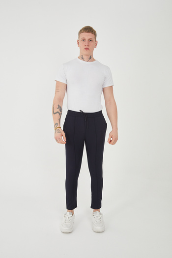 E-POLL Unisex Stripe Side Pocket Elastic Waist Polyester Lycra Jogger Pants