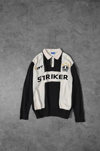 Slatra Men's Black-Beige Striker Polo Neck Oversize Sweater