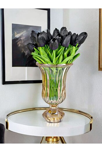 PEKİBU 10 Pieces Artificial Wet Tulip Bouquet 1St Quality Black