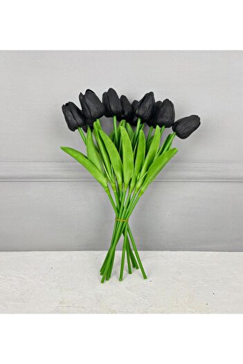 PEKİBU 10 Pieces Artificial Wet Tulip Bouquet 1St Quality Black