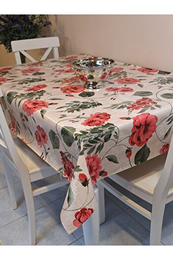 Başak Ev Tekstili Fiber Pvc Oilcloth - Patterned Erasable Tablecloth (Red)