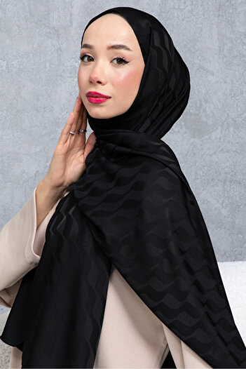 m moon scarf Υψηλής ποιότητας Μαύρο μοτίβο Waterway Silky Jacquard Wrap - Ιταλική Ραπτική