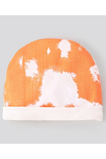 Bonfino 100% Cotton Knit Tie Dye Cap Mittens & Booties Set - Orange & White