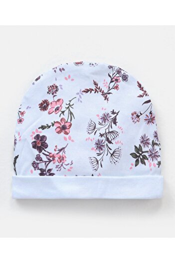 Bonfino Cotton Cap Mittens & Booties Set Floral Print Pink Blue - Diameter 11.5 cm