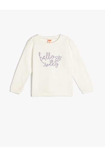 Koton Embroidery Detailed Long Sleeve Cotton Raised Basic Sweatshirt