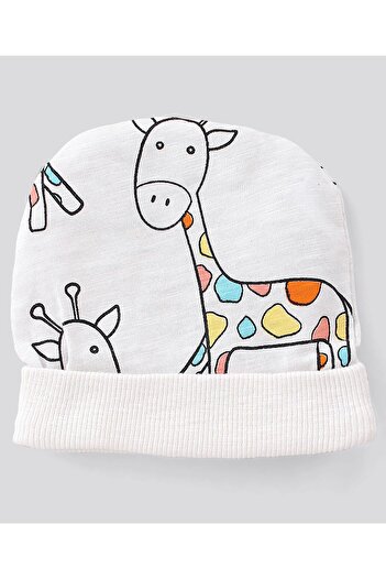Bonfino Animal Print Cap Mittens & Booties - White
