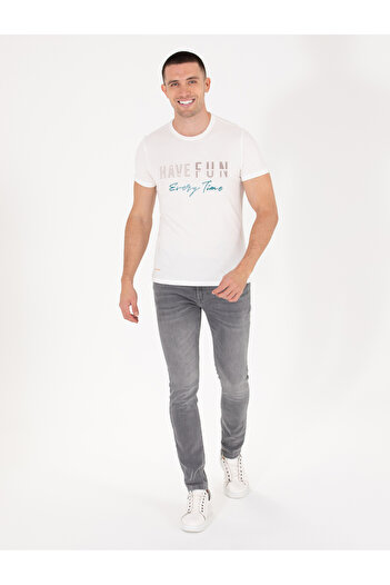 Pierre Cardin Ecru Slim Fit εμπριμέ μπλουζάκι με λαιμόκοψη 50263928-VR019