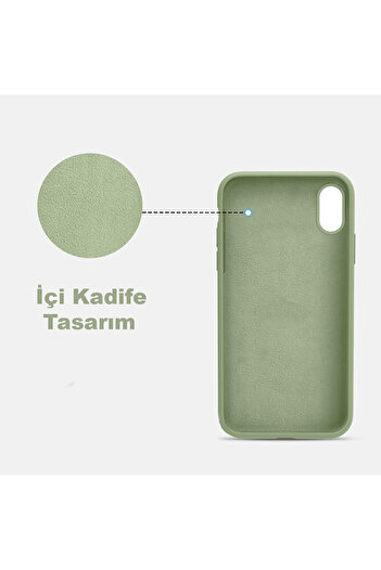 Merwish İphone Xr Uyumlu Içi Kadife Logolu Lansman Silikon Kılıf Kapak Yeşil