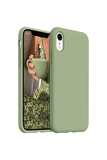 Merwish İphone Xr Uyumlu Içi Kadife Logolu Lansman Silikon Kılıf Kapak Yeşil