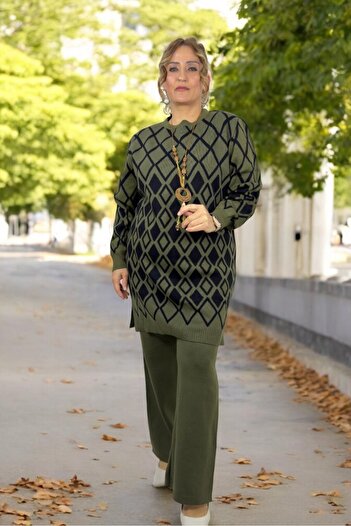yagmurberen Geometric Patterned Accessory Detail Mini Slip 100% Acrylic Fabric Large Size Bottom Top Suit