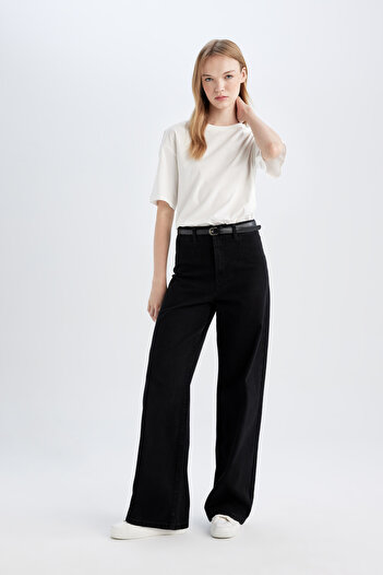 DeFacto Wide Leg High Waist Wide Leg Long Jean Washed Trousers D5044Ax24Cw
