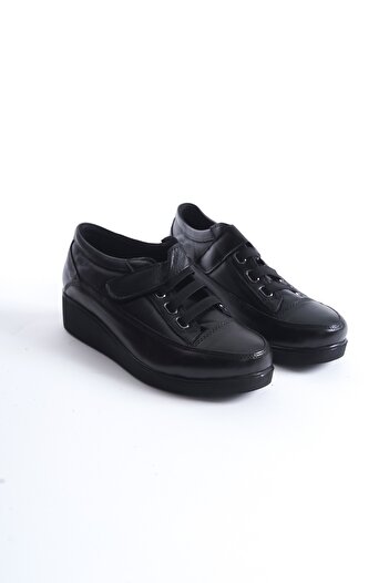 Modabuymus Caap Black Genuine Leather Anatomical Velcro Lightweight Comfortable Young Mother's Shoes