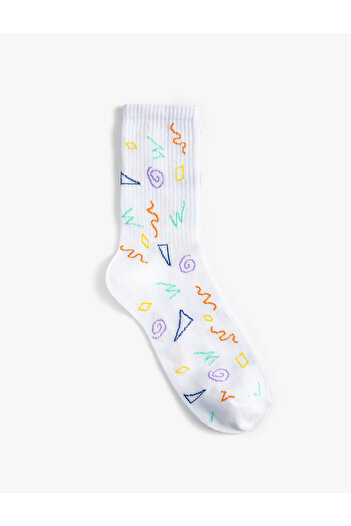 Koton Socket Socks Geometric Embroidered Multicolor