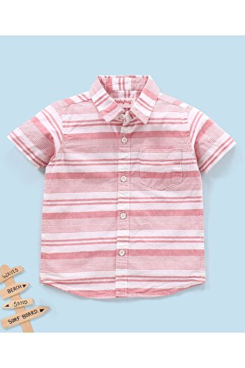 Babyhug Babyhug 100% Cotton Half Sleeves Striped Shirt- Red