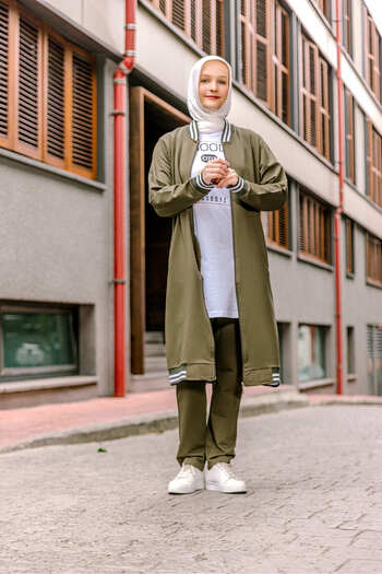 SELF CONTROL Khaki Women's Hijab Tracksuit Set - Triple Tunic Set