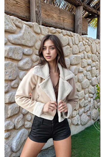 MODA DURAĞI Μαύρο Suede Biker Jacket - Γούνινο Γιακά