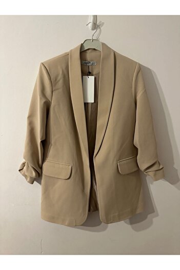 Çnru Lined Women's Blazer Jacket with Strap Sleeves Without Buttons