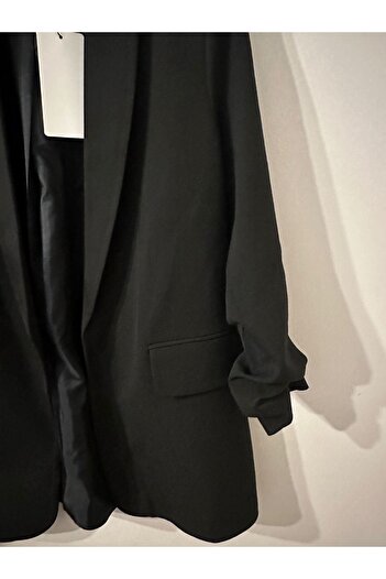Çnru Lined Women's Blazer Jacket with Strap Sleeves Without Buttons