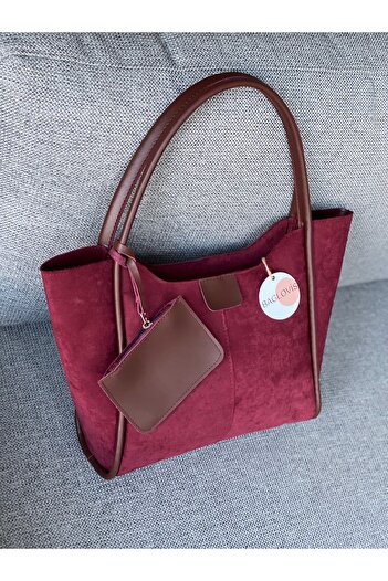 BAGLOVİS Sunny Suede Large Claret Red Women's Shoulder Bag
