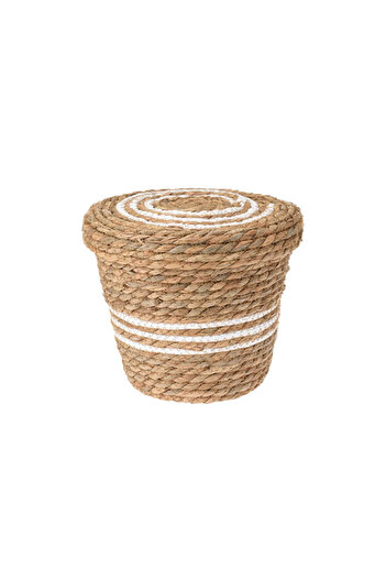 Homelux Storage basket with lid, 25x25x21 cm, rattan/willow, brown/white