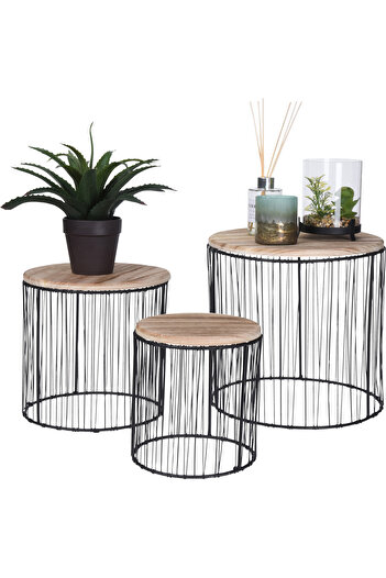 Homelux Decorat Masa, 24x23 Cm, Blat Lemn, Cadru Metal, Negru/natural