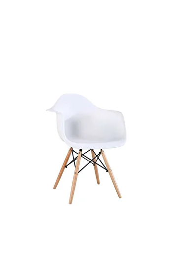 Homelux Shell Design Armchair, White, Polypropylene, Wooden Legs