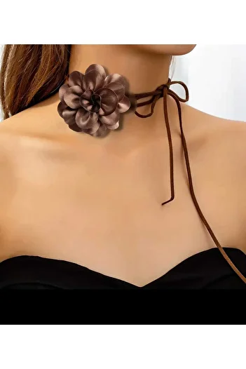 Bacoss Choker Necklace Satin Rose Oval Design (Bc-1148)